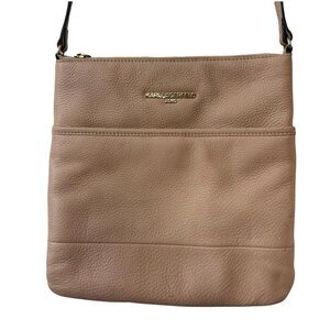 Karl Lagerfeld Paris Crossbody Tan Taupe Zip close with outer pocket Bag Purse